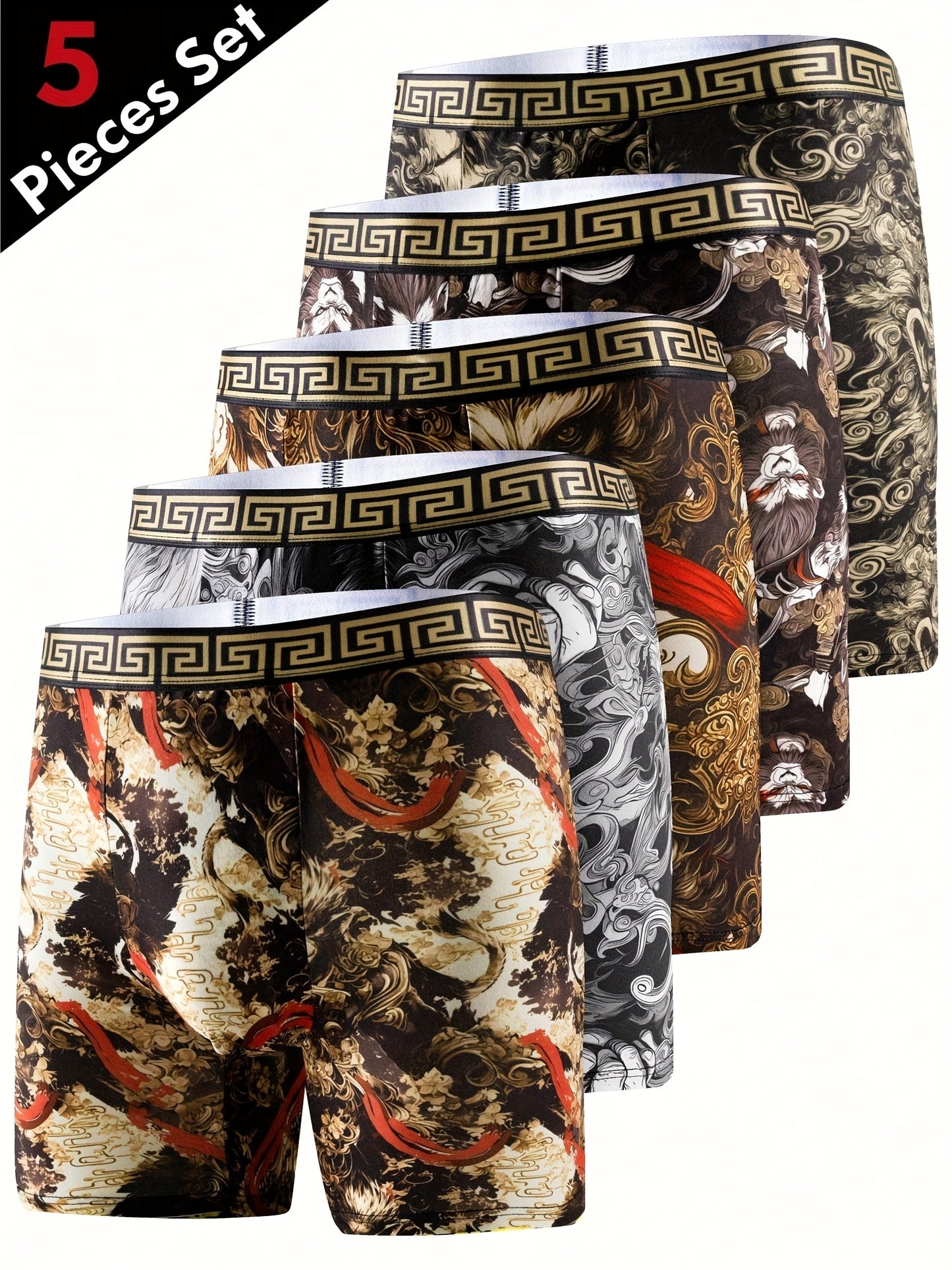 2026 Fashionable Printed Men's Long Boxy Underwear, Lightweight Underwear, Soft And Comfortable, Unique Personality, Beach Play, No Repeat Five Days A Week 5pcs Game Day Fan Gear for Football and All Fans