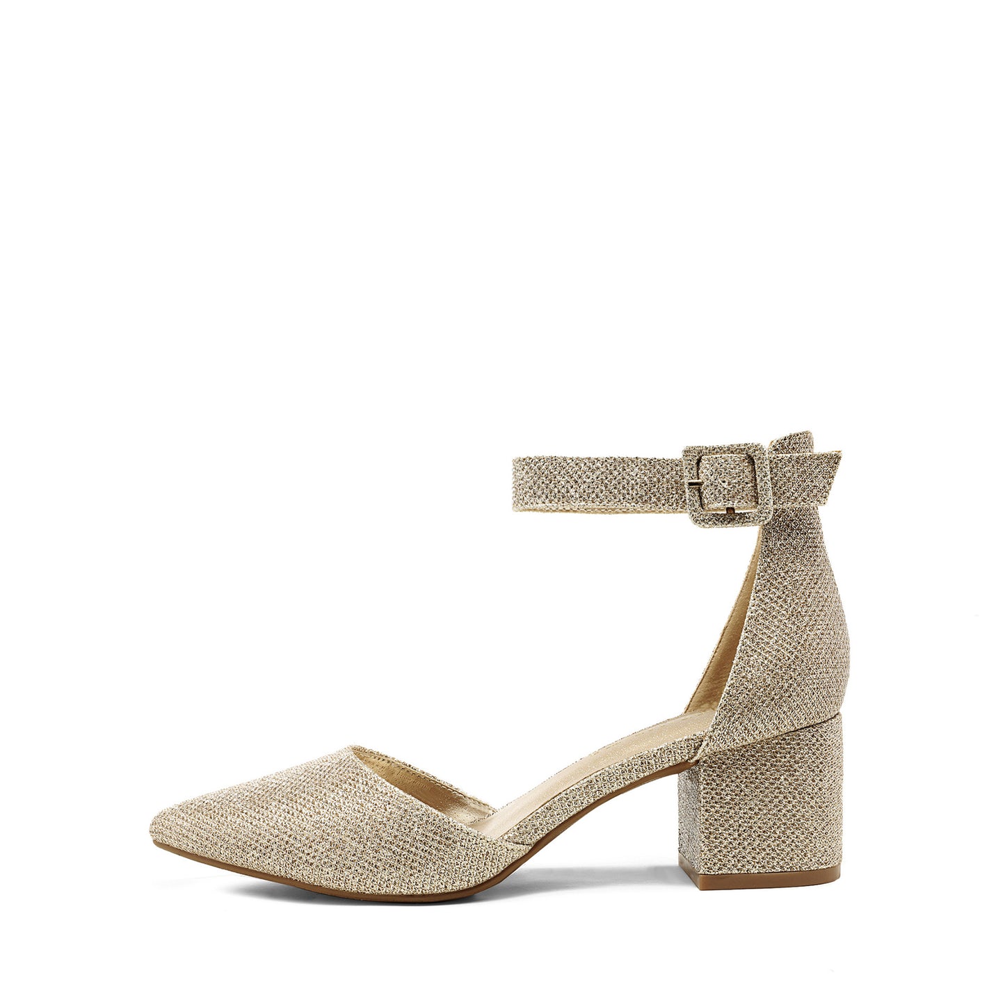 Pointed Toe Low Chunky Heels Pump Shoes Women Pumps with Ankle Strap