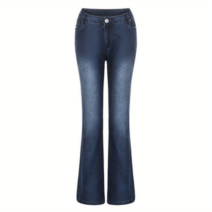 American Retro Jeans, New Mid-Waist Flared Pants for Women, Elastic, Tall And Powerful Pants