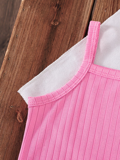 3pcs Baby Girl 3pcs Knitted Jumpsuit Suit - Yellow, Pink & Striped Bodysuits | Spring Summer Outfits, Slight Stretch Fabric, Machine Washable Wear for Photoshoots, Everyday Outfits (Regular Fit) Clothes, Perfect for Outdoor