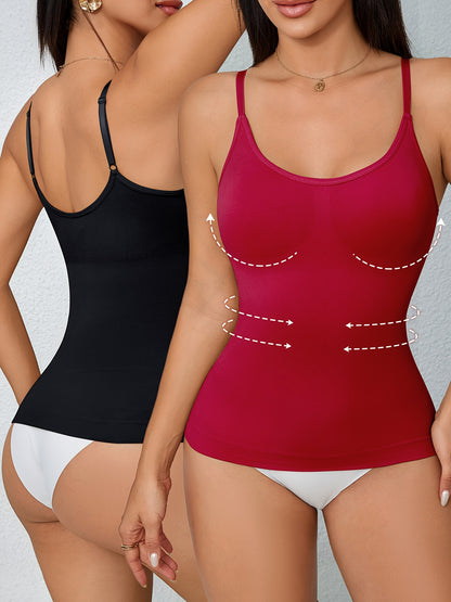 2pcs Women'S Waist Cinching Tank Top, Tight Fitting Waist Cinching Body Shaping Sleeveless Top With Adjustable Shoulder Straps, Body Shaping Tank Top