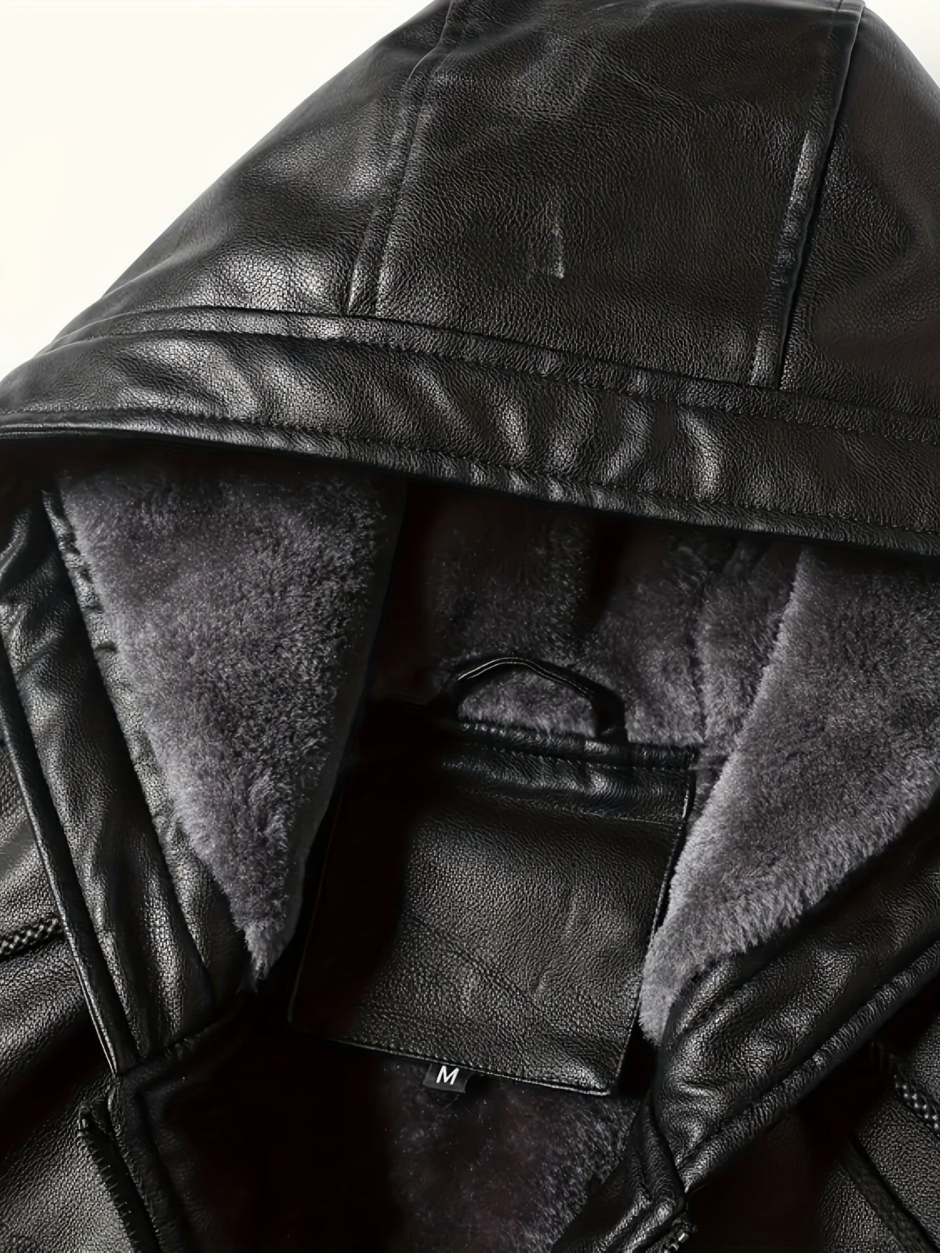 Men's Solid Color PU Faux-Leather Hooded Jackets, Trendy Thick Jacket for Spring Autumn