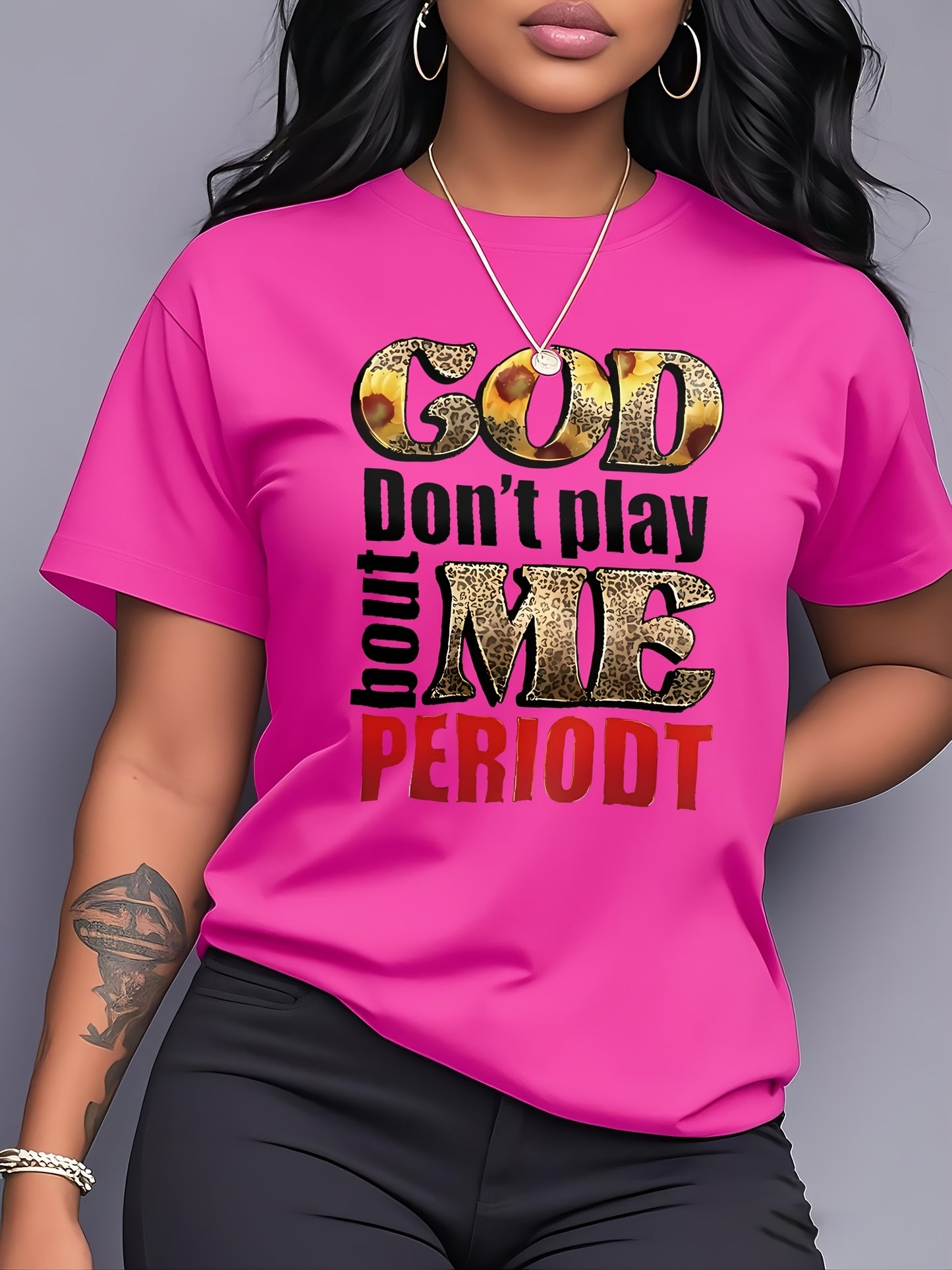 Women's Printed God Don't Play with ME Graphic Tee - Short Sleeve Crew Neck Casual Top with Bold Lettering Perfect for Summer Commuting and Vacation Multiple Sizes Available Vacation Apparel Bold Graphic Tee Comfortable Fit
