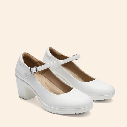 Women's Chunky Low Block Heels Mary Jane Closed Toe Work Pumps Comfortable Round Toe Dress Wedding Shoes