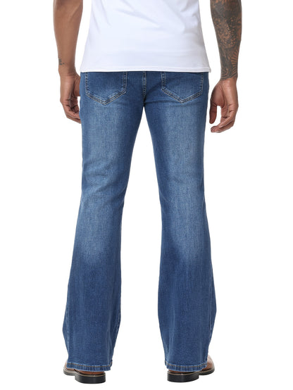 Men's Vintage 70s Retro Bell Bottom Jeans - Wide- Flare Pants with Mid-Stretch Blend, Beltless Suitable for Disco Parties, Night Out & Casual Attire, Machine Washable Mid-Rise Bottoms