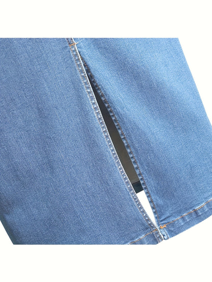 Long Denim Skirt for Women Casual A-Line Denim Maxi Skirt Stretch High Waisted Jean Skirt with Pocket