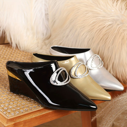 Heeled Pointed Shoes, Patent High Heels, Deep-mouthed Sandals, One-foot Pedals, Thick-soled Shoes, Simple And Fashionable Four-season Shoes, Neutral Shoes, Wedge-shiny Shoes, Women Shoes