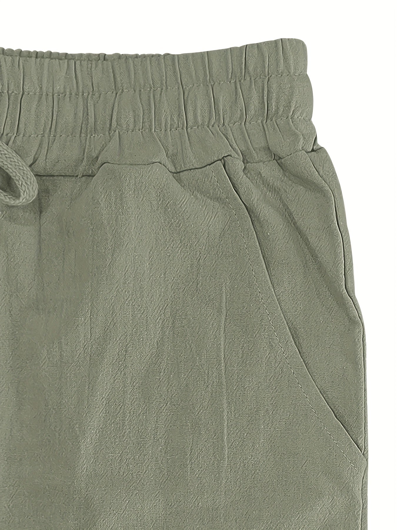 Men'S Spring/Summer Thin Breathable Casual Pants, Loose Fit, Solid Color, Drawstring Wide-Leg Trousers