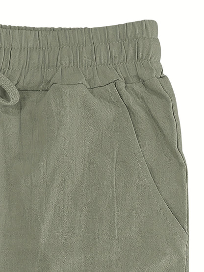 Men'S Spring/Summer Thin Breathable Casual Pants, Loose Fit, Solid Color, Drawstring Wide-Leg Trousers