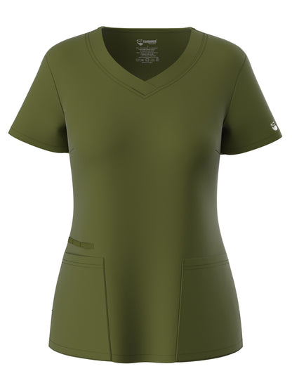 Women's Solid Two-piece Set - Elegant Short Sleeve V Neck Scrub Top & Drawstring Pants Outfits, Clothing