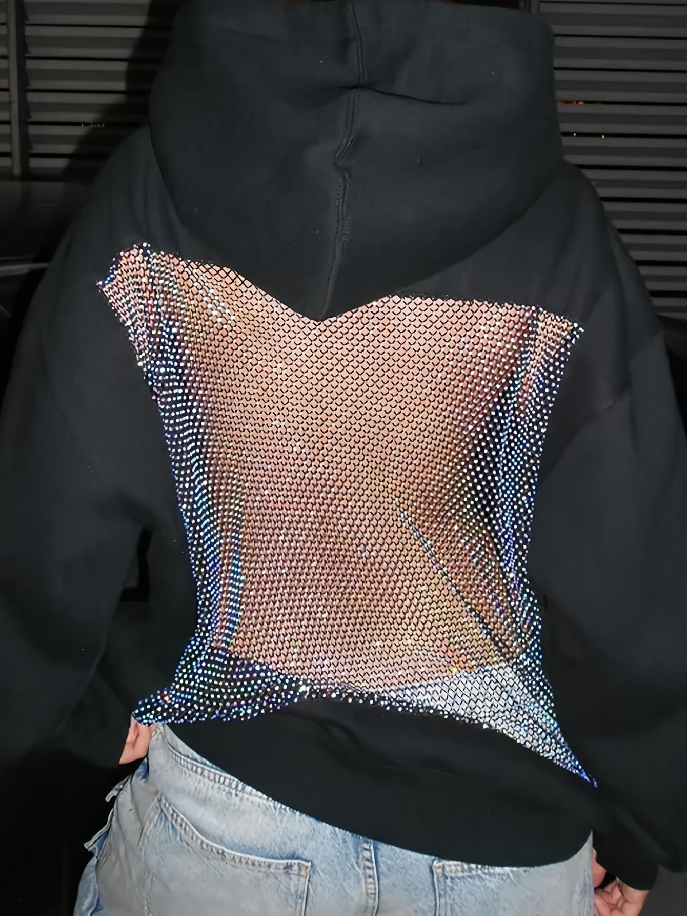 [Christmas Halloween Gift] 2025 Autumn Winter Women's Backless Openwork Mesh Hoodie 75% Long Sleeve Casual Sweatshirt Christmas Halloween Gift Commute Date Outerwear Versatile Top