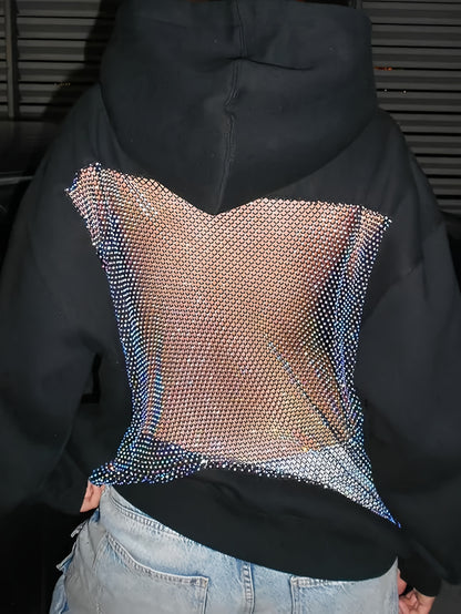 [Christmas Halloween Gift] 2025 Autumn Winter Women's Backless Openwork Mesh Hoodie 75% Long Sleeve Casual Sweatshirt Christmas Halloween Gift Commute Date Outerwear Versatile Top