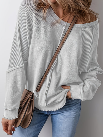 Women's Waffle Pattern Loose Splicing Long Sleeve Early Spring Street Fashion Style