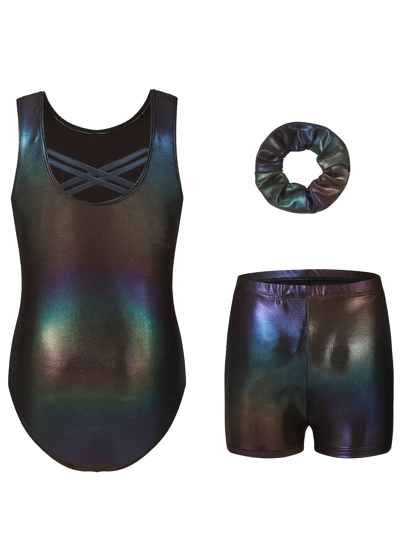 Girls' Sleeveless Gymnastics Bodysuit + Shorts + Headwear, Perfect for Outdoor