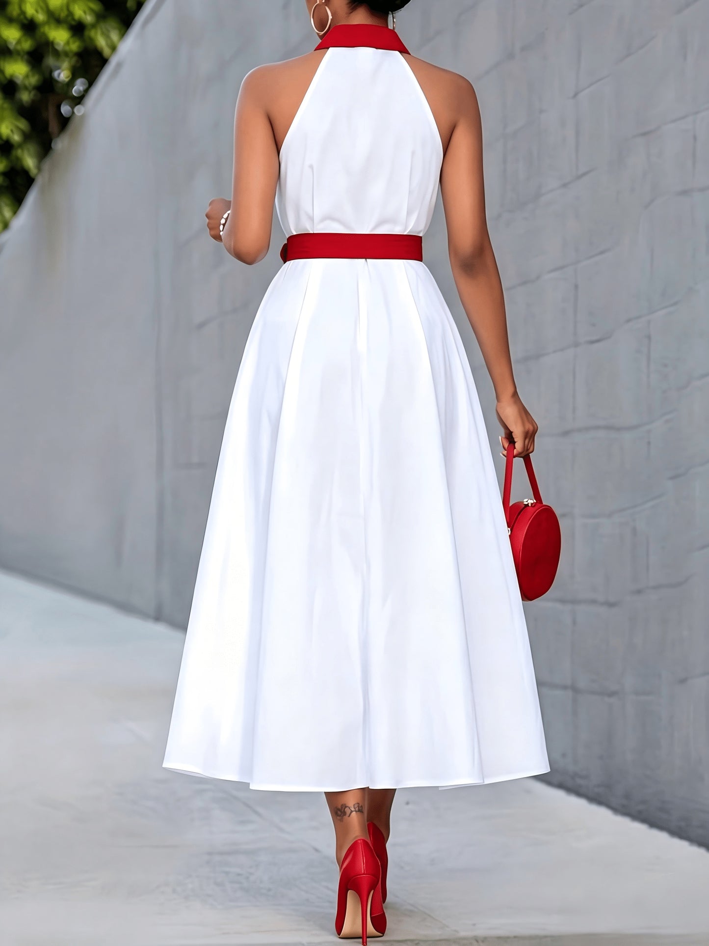 [Waist-Cinching Dress] Women's Spring Summer New Style Lapel Sleeveless Tie-Waist Button-Up Long Dress Shirt Dress, Waist-Cinching Mid-Length Dress | High-End Texture, Business Casual Elegant Style, Suitable for Office And Streetwear
