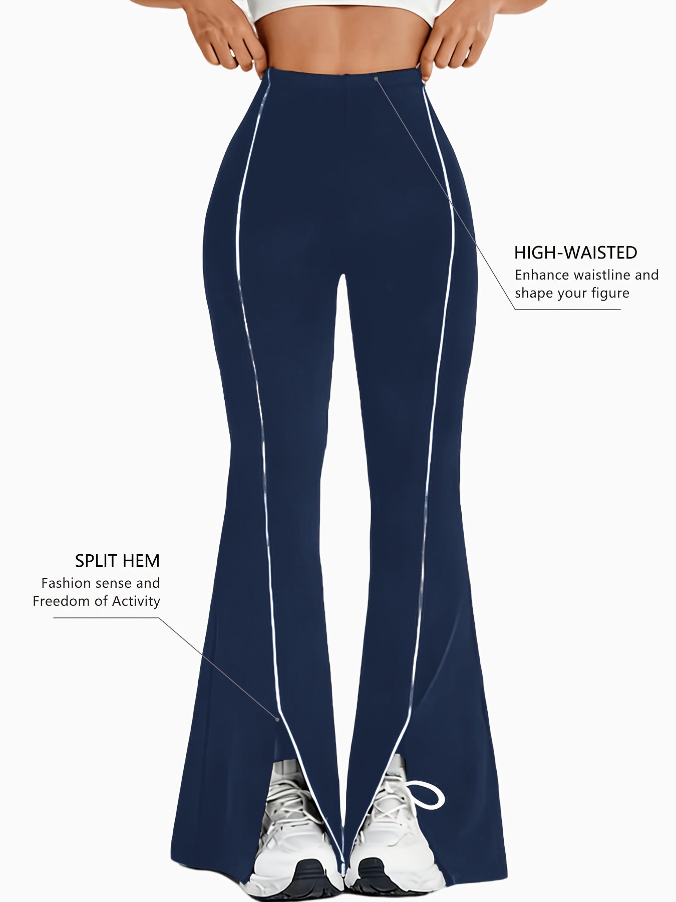 High-Waisted Slit Flared Pants with Side Lines, Elastic Pants, Retro And Versatile Casual Long Pants