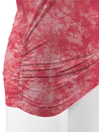 Women's Short Sleeve V Neck Tie-Dye Dolman Top w/Side Shirring