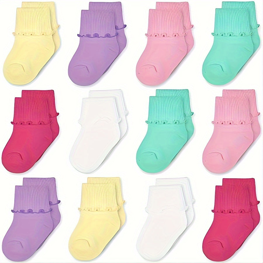 12 24 Pairs of Girls Solid Lace Socks Colored Princess Socks Comfortable - product view 2