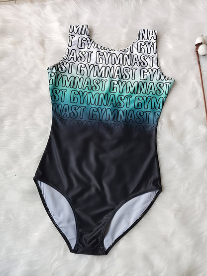 [Gymnastics Leotard Set] Girls' Gymnastics Leotard Set with Gradient Letter Print, Sleeveless Dance Leotard Bodysuit for Ballet Gymnastics Practice, Perfect for Outdoor, All Seasons, Gift for Back-to-School Season, Beach Essentials, Perfect for Outdoor