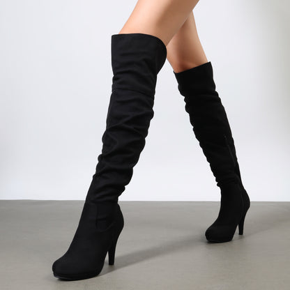 DREAM PAIRS Women's Black Thigh High Chunky Heel Platform Over The Knee Boots Size 9.5 M