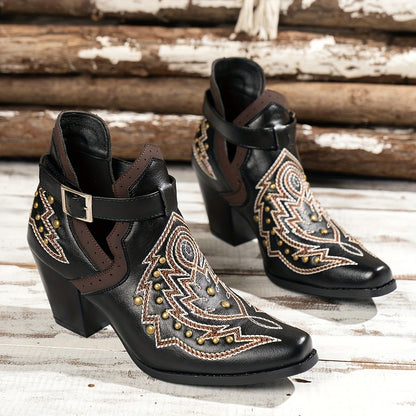 Women'S Ankle Boot with Slip-On Design, Classic Elegant Vintage Style, Baroque Bohemian Fashion for Music Festivals and Vacation Outings