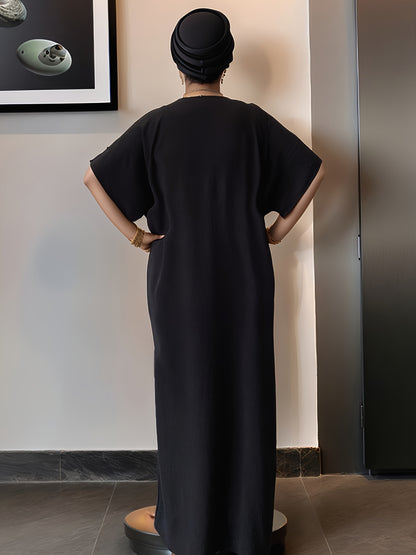 Middle Eastern Kaftan Dress for Women - Classic Robe Featuring Short Sleeves And a Round Neck, This Short Dress Is Ideal for Year-Round Use, Machine Washable Cultural Garment for Muslim Women, Perfect for Hajj, Eid, Weddings, And Everyday Modesty
