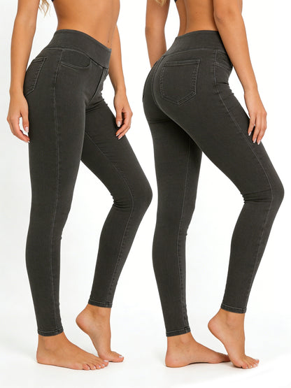 Pull On Skinny Jeans for Women, Stretchy High Waisted Leggings Trendy Tummy Control Demin Jegging with Pockets