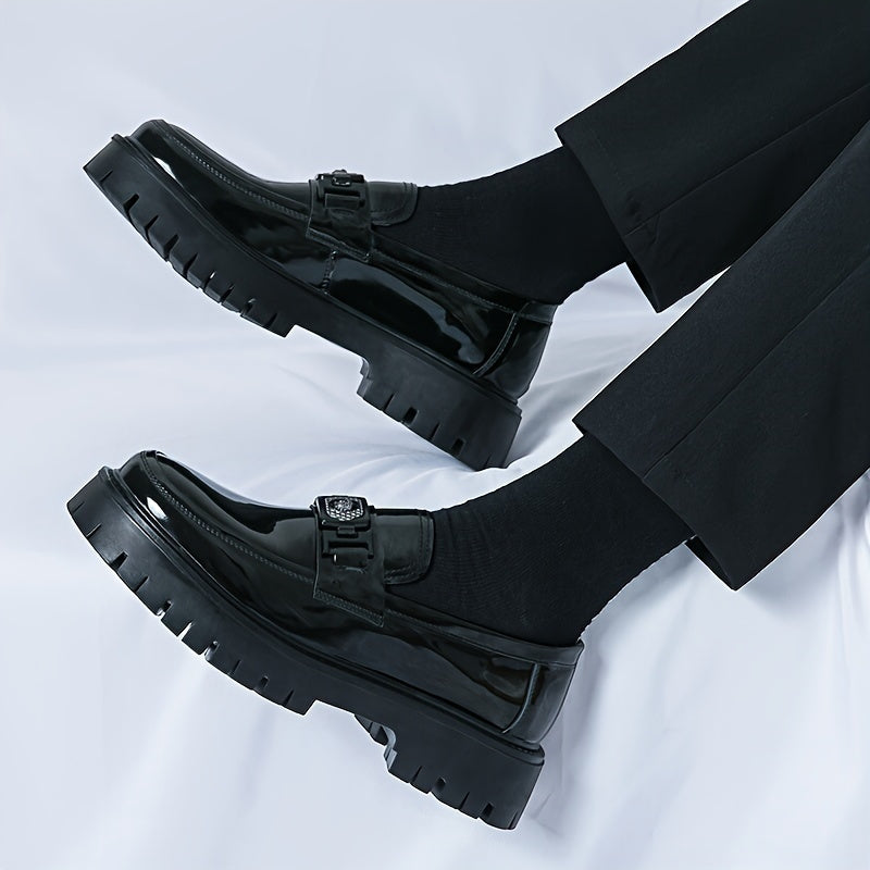 Men' S Black Soft Thick Sole Thick Heel Loafers Fashionable Tassel Business Casual Formal Work Shoes Anti Slip Protruding Ear Sole Slip Sleeve Penny Loafers