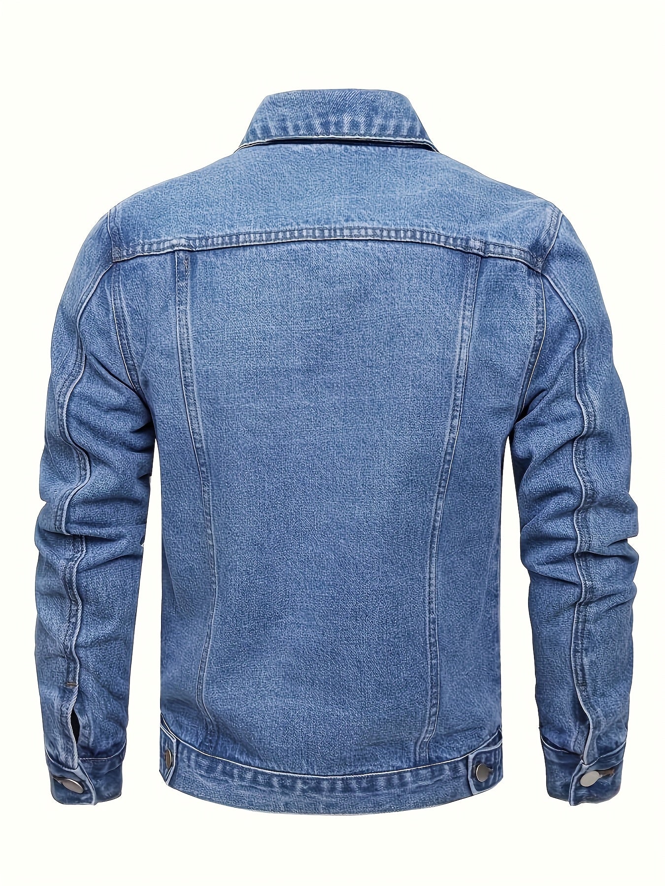 1pc Men'S Casual Denim Jacket, 80% 20%, Solid Color, Lapel Collar, Non-Stretch Woven Fabric, Regular Fit with Pockets