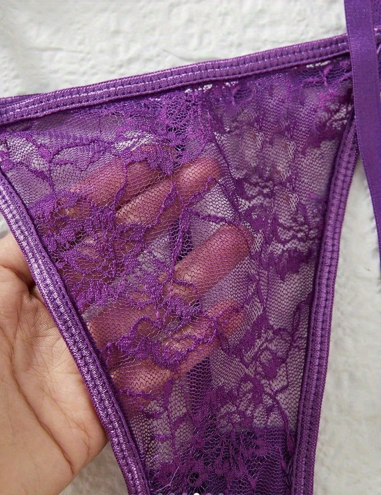 1Set/4pcs Women's Sexy Lingerie Set Floral Lace Garter Bustier Lingerie Set with 1Pair Stocking, Women's Lace Stockings Lingerie Bodysuits Nightwear for Romantic Date Wearing