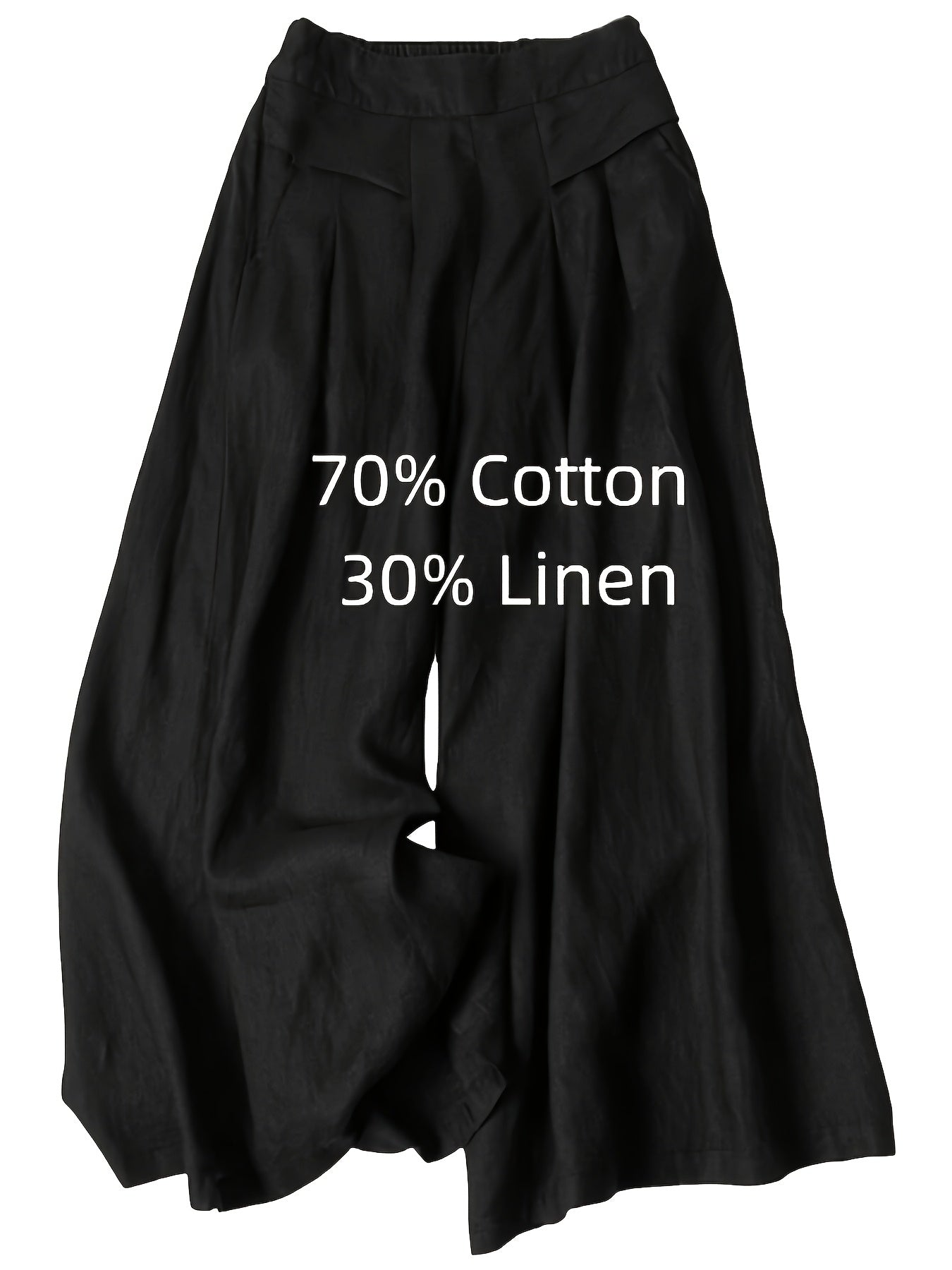 Women' Boho Linen Palazzo Wide Leg Pants - Elastic Capri Trousers with, 7/8 Length Culottes Suitable for Spring Summer Fall, Casual Solid Color Elastic Pants for Outfits & Casual Attire