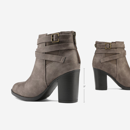 Women's Chunky High Heel Ankle Boots, Close Toe Fall Heeled Booties Shoes