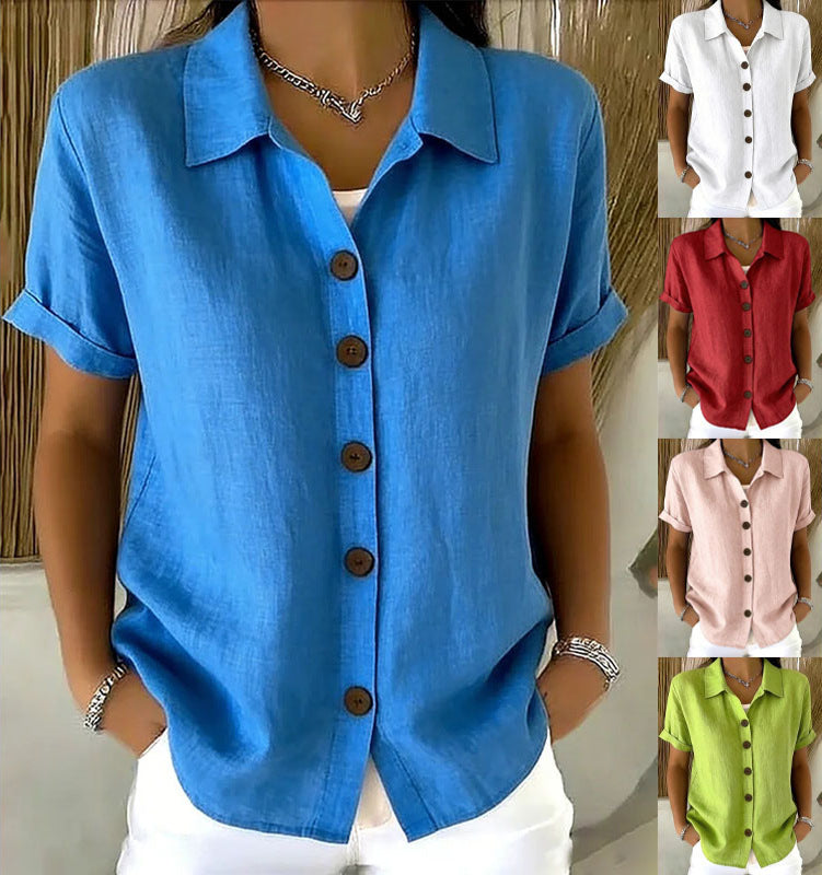 [Casual Loose Fit Blouse] Women's Collared Short Sleeve Button Shirt Casual Loose Fit Fashion Blouse for Ladies Spring Summer Daily Wear Office Work Vacation Beach Streetwear Weekend Holiday Travel Outfit Trendy Female Casual Attire Casual Tops