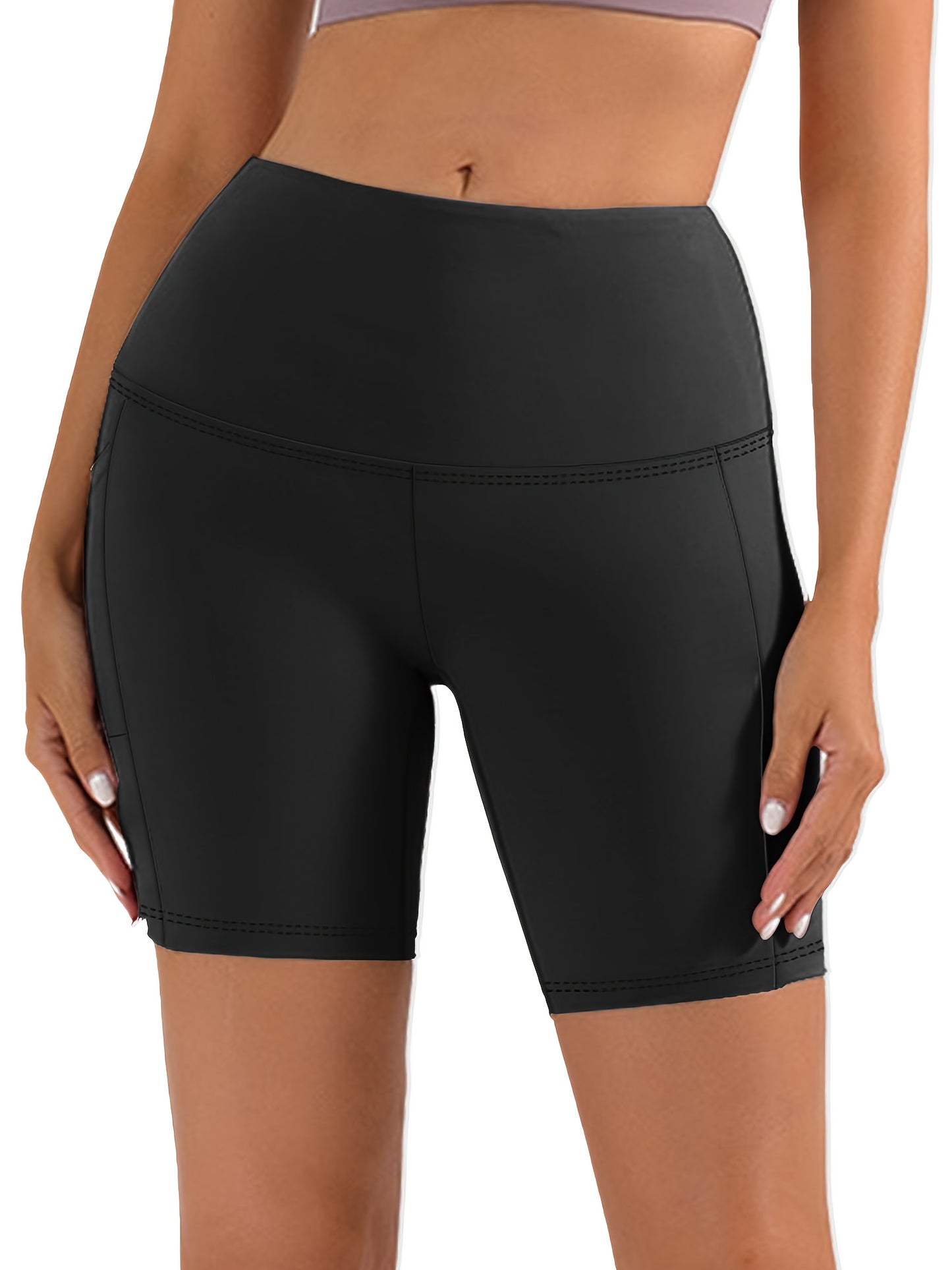 Women's Black Polyester High-Waist Shorts - product view 12