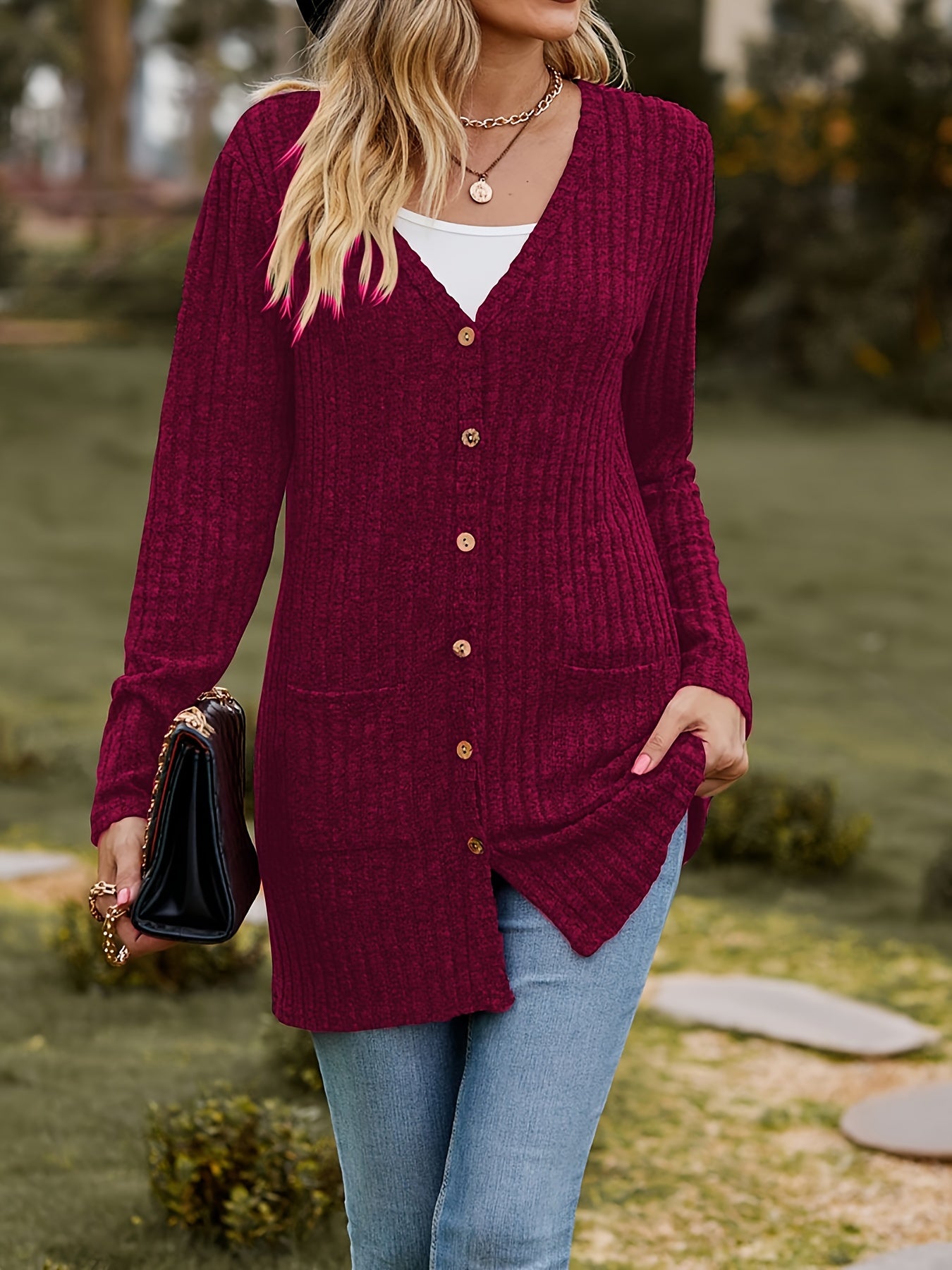 Women's Blue Lace Utility V-Neck Cardigan - product view 27