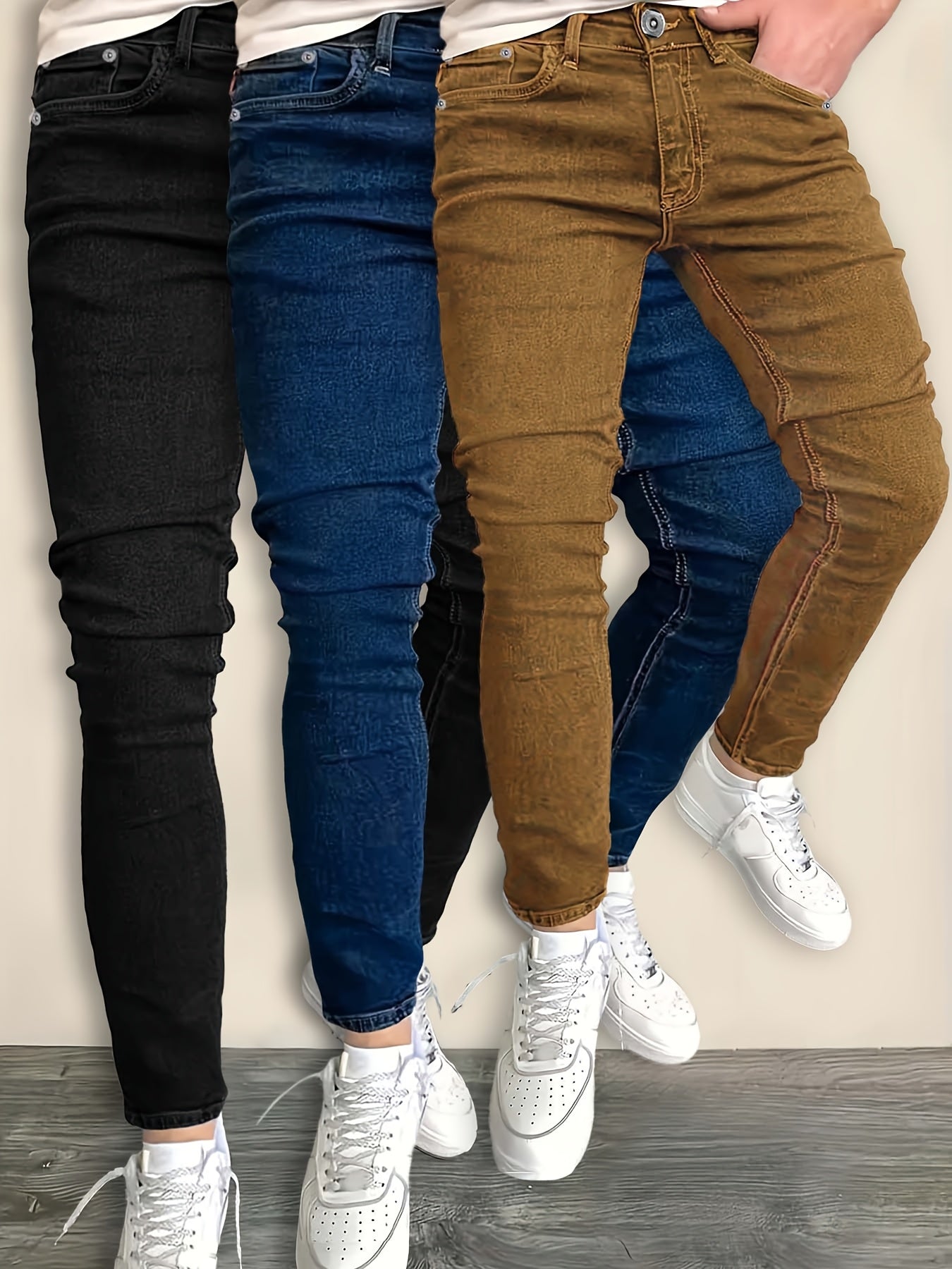 3pcs - Fashionable Men's Slim Jeans - Stretch Jeans for Men - Classic And Versatile for All Seasons