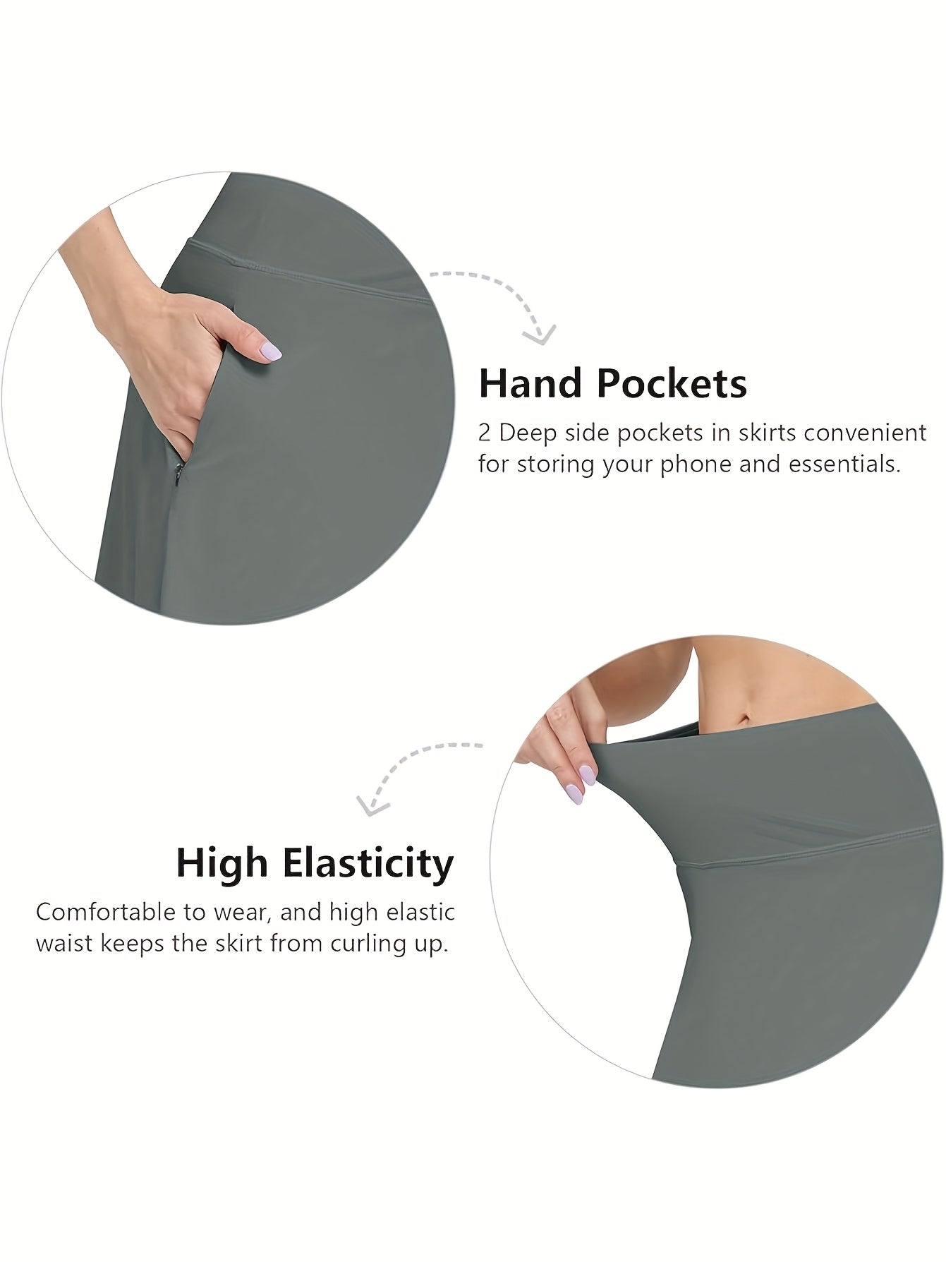 Scacto Women's Office-Ready Midi Skirt- Built-In Shorts, Hidden Drawstring, Zippered Pockets, Business Casual