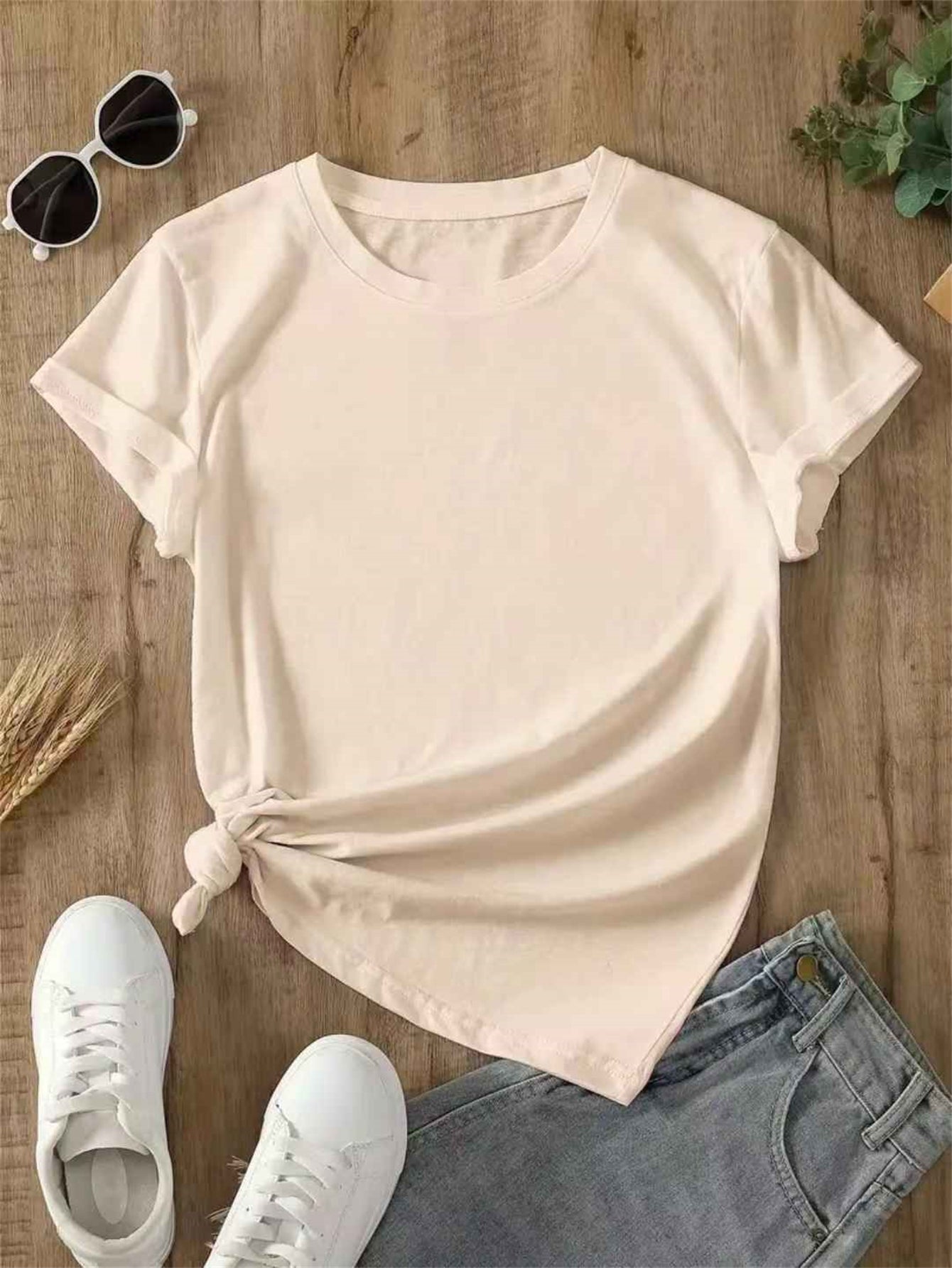 Plus Size, Plus Size Comfortable Short Sleeve Round Neck Top