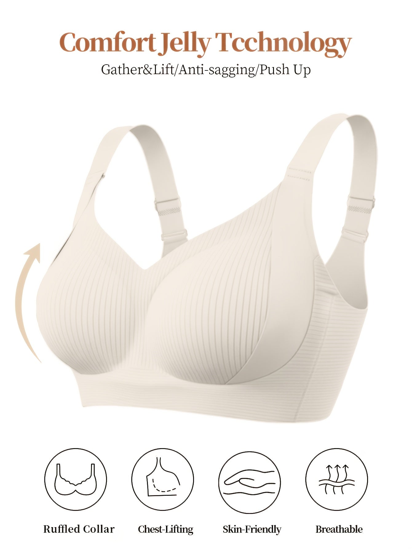 4pcs Women's Full-Cup Plus-Size Wire-Free Bras - High-Support Push-Up Lift & Shaping, Adjustable Wide Straps, Seamless Non-Detachable Cups, Soft Breathable Suitable for Mature Ladies, Elegant Collection, Machine Washable for Daily Wear