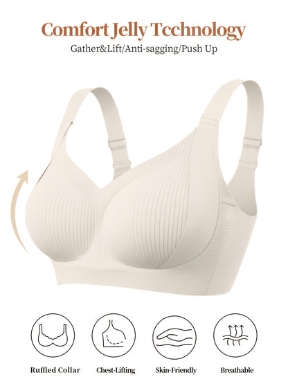 4pcs Women's Full-Cup Plus-Size Wire-Free Bras - High-Support Push-Up Lift & Shaping, Adjustable Wide Straps, Seamless Non-Detachable Cups, Soft Breathable Suitable for Mature Ladies, Elegant Collection, Machine Washable for Daily Wear