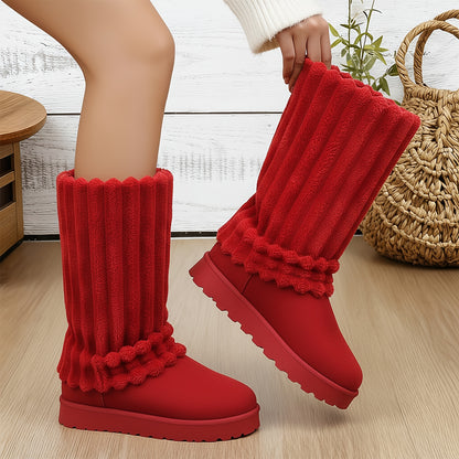 Women'S Winter Thick-Soled Snow Boots with Plush Collar & Slip-Resistant PVC Sole | Warm Round Toe, Casual or Dress Style, Black/Brown - Cozy Holiday Gift