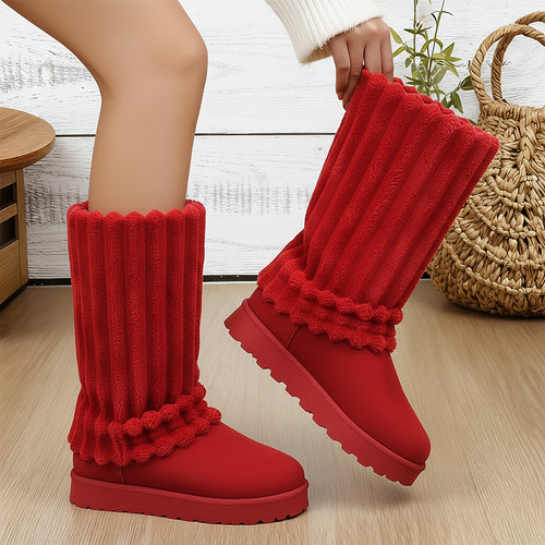 Women'S Winter Thick-Soled Snow Boots with Plush Collar & Slip-Resistant PVC Sole | Warm Round Toe, Casual or Dress Style, Black/Brown - Cozy Holiday Gift