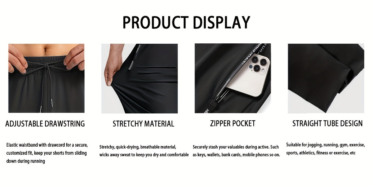 5pcs Vexalon Men'S Summer Sports Pants, High Stretch Fiber, Polyamide 80% Spandex 20% Solid Color Fabric, Regular Fit with Pockets, Breathable Comfortable Running Training Long Trousers