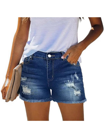 Summer Women'S High-Waisted Ripped Denim Shorts, Casual Distressed Raw Hem Jean Shorts for Streetwear And Outfit, Loose Fit Comfortable