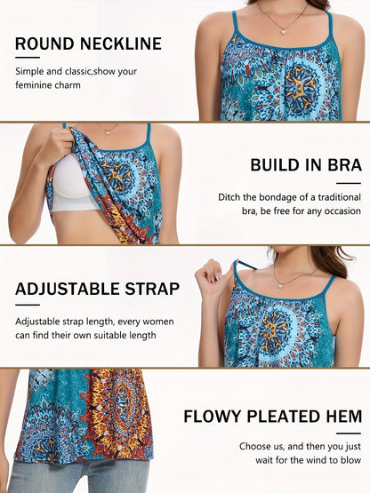 Vislivin Summer Women'S Camisole Tops with Built-In Bra - Seamless Sleeveless Tank Tops, Soft Flowy Loose Fit Cami with Adjustable Spaghetti Straps, Comfy Elegant Blouse for Casual Wear