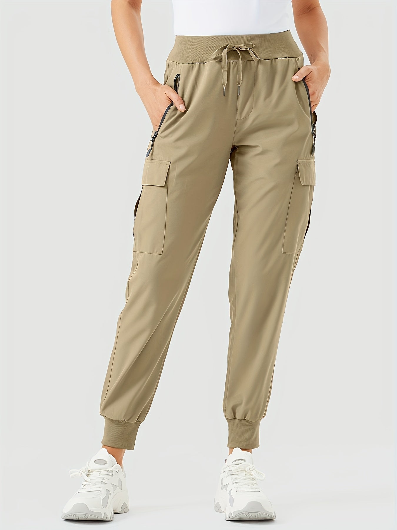 Women'S Cargo Joggers Hiking Pants Lightweight Camping Quick Dry 50+ Zippered Pockets
