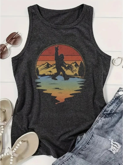 Pattern Print Casual Vest - Crew-neck Casual Sleeveless Vest in Polyester - Lightweight Breathable, Women's Wear
