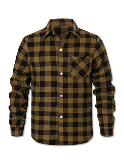 3pcs Plus Size Men's Casual Flannel Button- Shirts - Classic Buffalo Check Pattern, Relaxed Fit with Chest Pockets, Machine Washable, All-Season Comfort for Daily Wear (Black/Green/Orange-Black), Flannel, Long Sleeve Button Casual Shirt, Versatile Wardrob