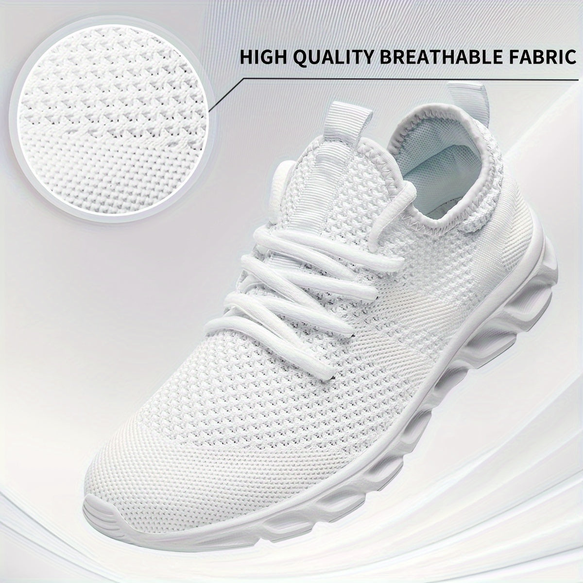 [Lightweight | Breathable] Lightweight Breathable Men's EVA Sole Running Shoes | White Low-Top Casual Sneakers with Round Toe Design | All-Season Outdoor Walking Shoes for Gym, Travel & Daily Wear