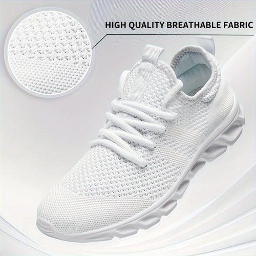 [Lightweight | Breathable] Lightweight Breathable Men's EVA Sole Running Shoes | White Low-Top Casual Sneakers with Round Toe Design | All-Season Outdoor Walking Shoes for Gym, Travel & Daily Wear